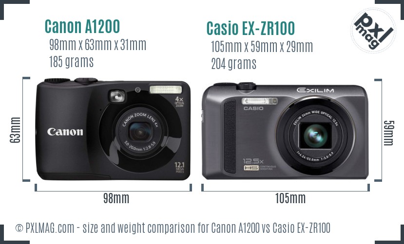 Canon A1200 vs Casio EX-ZR100 size comparison