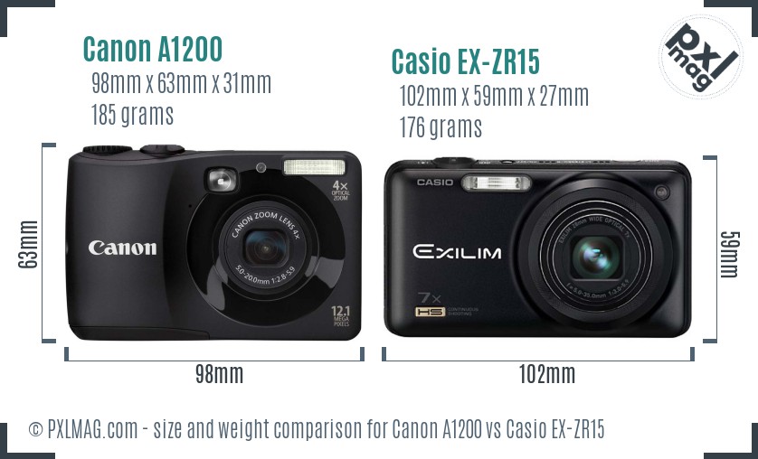 Canon A1200 vs Casio EX-ZR15 size comparison