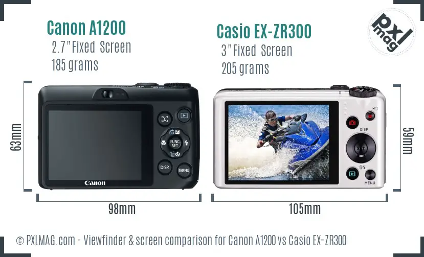 Canon A1200 vs Casio EX-ZR300 Screen and Viewfinder comparison