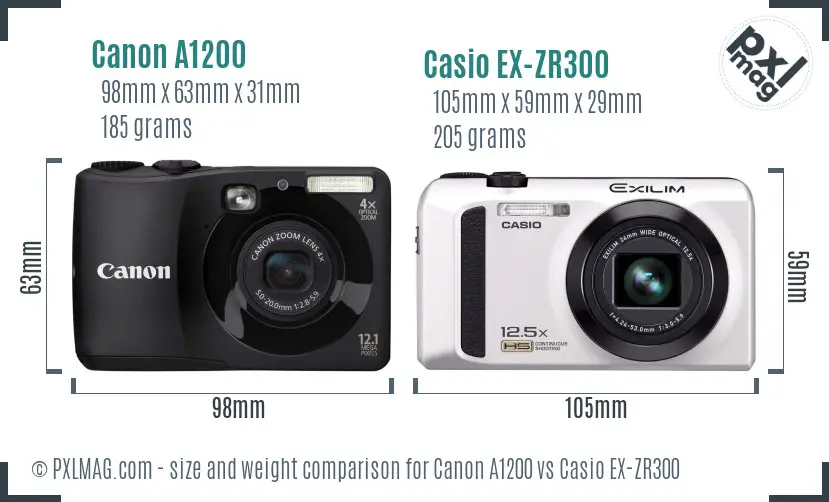 Canon A1200 vs Casio EX-ZR300 size comparison