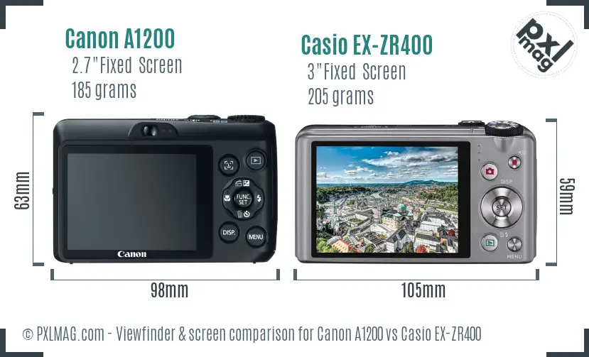Canon A1200 vs Casio EX-ZR400 Screen and Viewfinder comparison