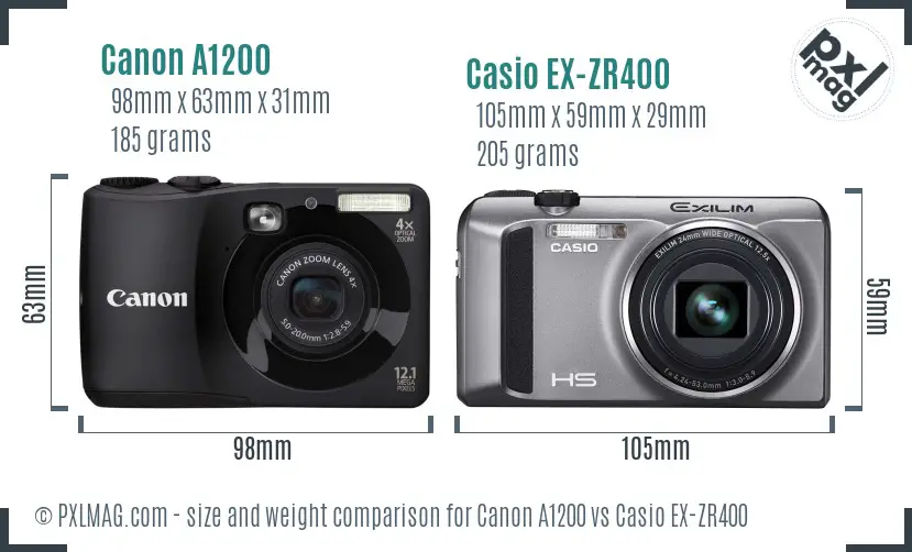Canon A1200 vs Casio EX-ZR400 size comparison