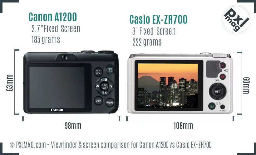 Canon A1200 vs Casio EX-ZR700 Screen and Viewfinder comparison