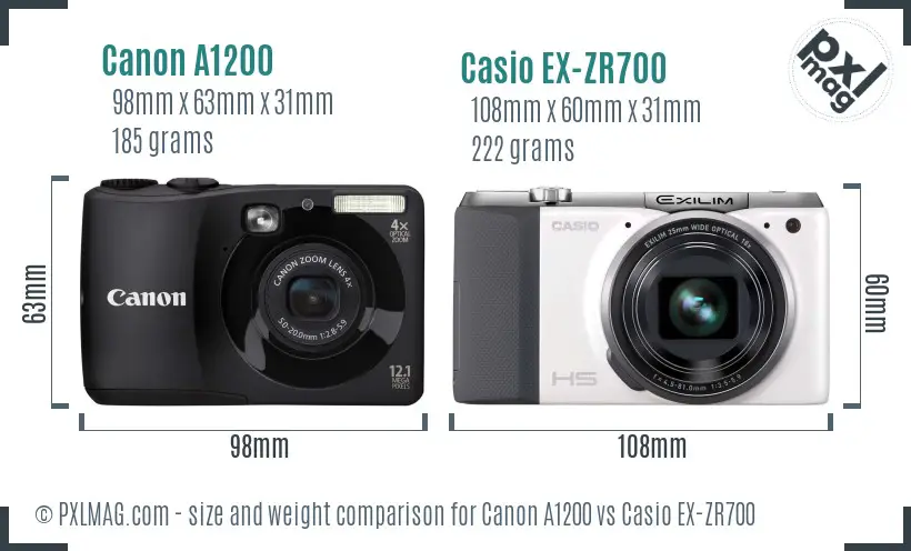 Canon A1200 vs Casio EX-ZR700 size comparison
