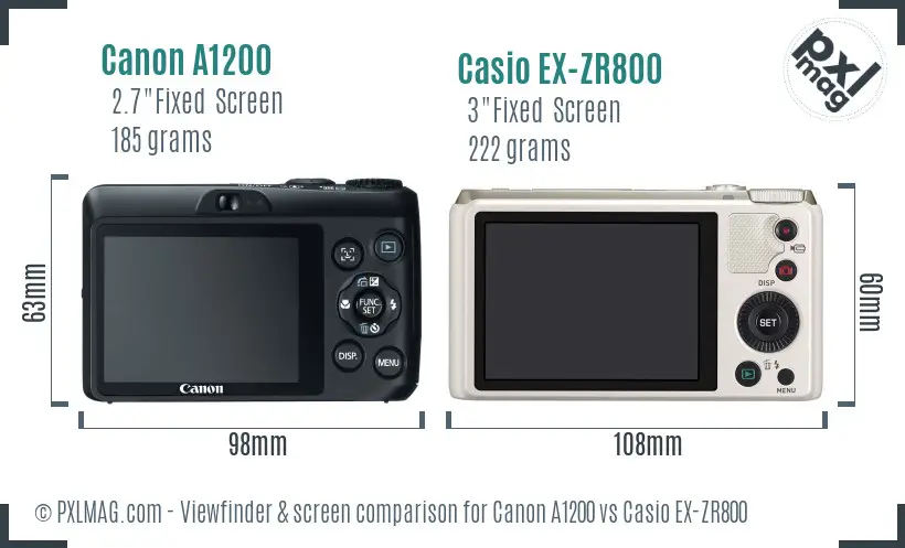 Canon A1200 vs Casio EX-ZR800 Screen and Viewfinder comparison Canon A1200 vs Casio EX-ZR800 Screen and Viewfinder comparison