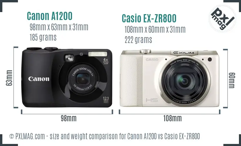 Canon A1200 vs Casio EX-ZR800 size comparison Canon A1200 vs Casio EX-ZR800 size comparison