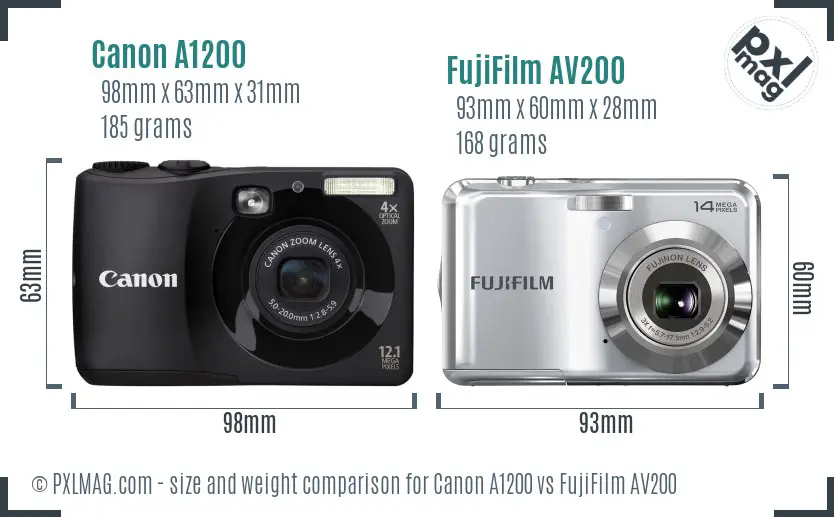 Canon A1200 vs FujiFilm AV200 size comparison