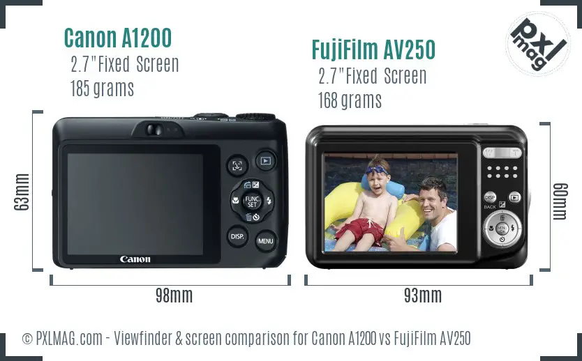 Canon A1200 vs FujiFilm AV250 Screen and Viewfinder comparison