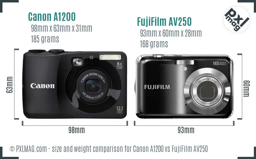 Canon A1200 vs FujiFilm AV250 size comparison
