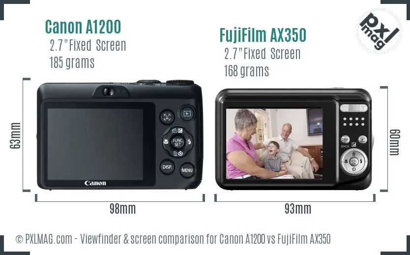 Canon A1200 vs FujiFilm AX350 Screen and Viewfinder comparison
