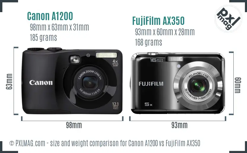Canon A1200 vs FujiFilm AX350 size comparison