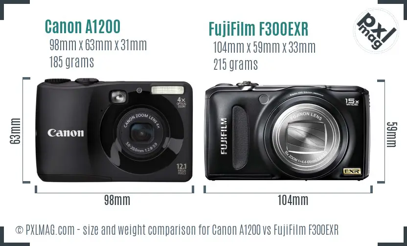 Canon A1200 vs FujiFilm F300EXR size comparison