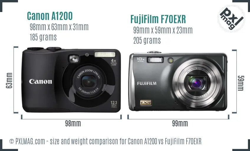 Canon A1200 vs FujiFilm F70EXR size comparison
