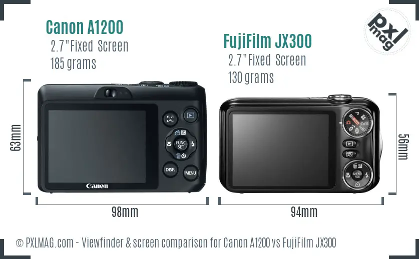 Canon A1200 vs FujiFilm JX300 Screen and Viewfinder comparison