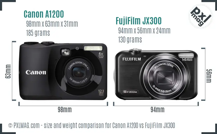 Canon A1200 vs FujiFilm JX300 size comparison