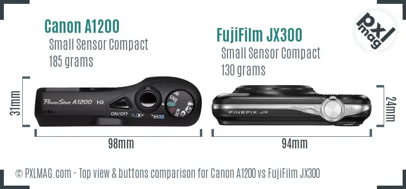 Canon A1200 vs FujiFilm JX300 top view buttons comparison
