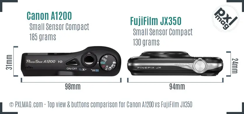 Canon A1200 vs FujiFilm JX350 top view buttons comparison Canon A1200 vs FujiFilm JX350 top view buttons comparison