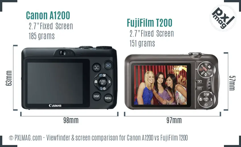 Canon A1200 vs FujiFilm T200 Screen and Viewfinder comparison