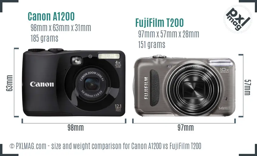 Canon A1200 vs FujiFilm T200 size comparison