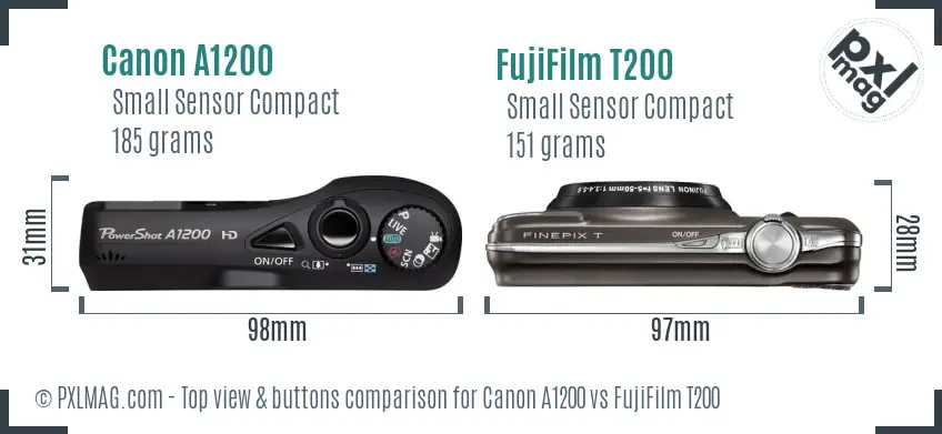 Canon A1200 vs FujiFilm T200 top view buttons comparison