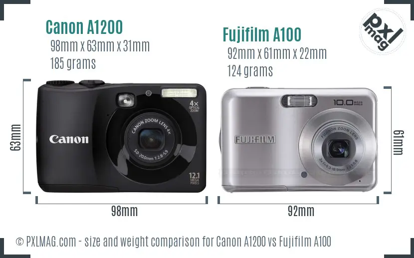 Canon A1200 vs Fujifilm A100 size comparison Canon A1200 vs Fujifilm A100 size comparison