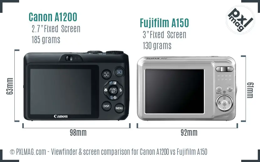 Canon A1200 vs Fujifilm A150 Screen and Viewfinder comparison