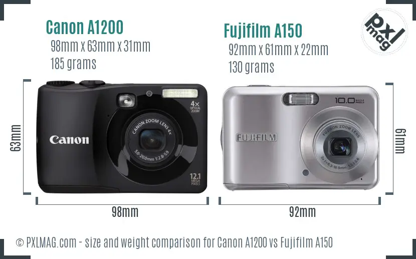 Canon A1200 vs Fujifilm A150 size comparison