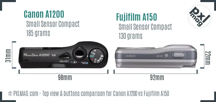 Canon A1200 vs Fujifilm A150 top view buttons comparison