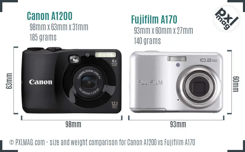 Canon A1200 vs Fujifilm A170 size comparison