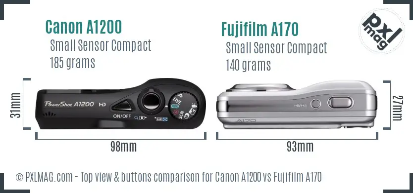 Canon A1200 vs Fujifilm A170 top view buttons comparison