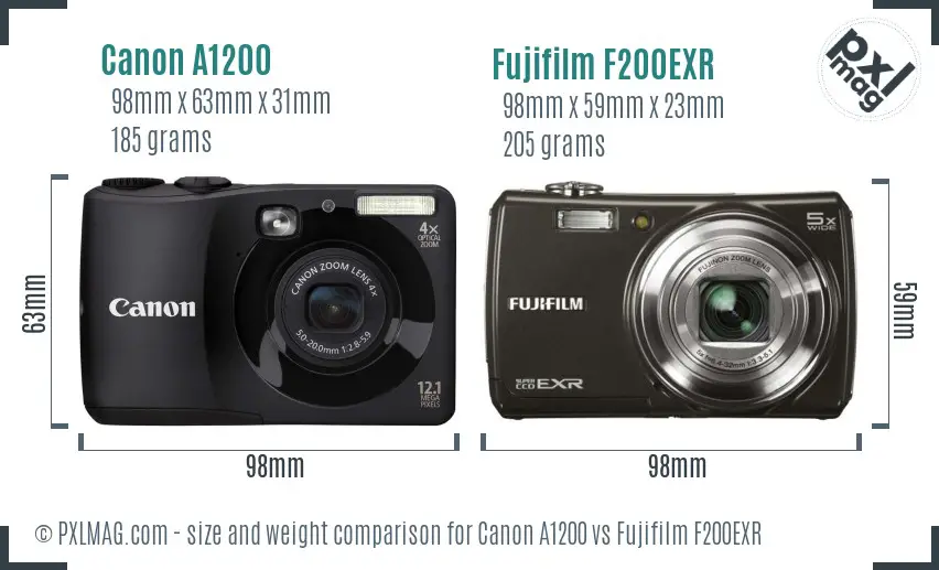 Canon A1200 vs Fujifilm F200EXR size comparison