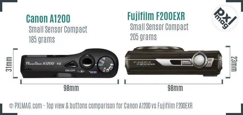 Canon A1200 vs Fujifilm F200EXR top view buttons comparison