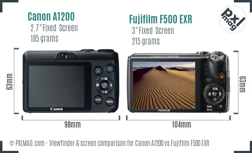 Canon A1200 vs Fujifilm F500 EXR Screen and Viewfinder comparison