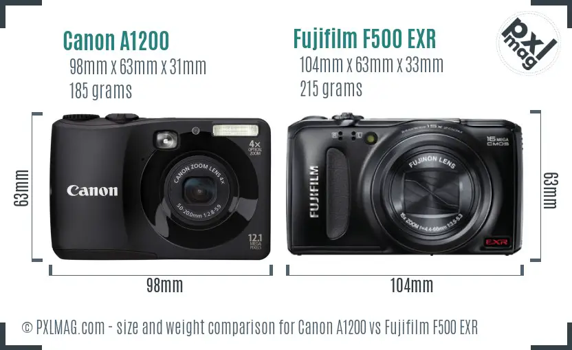 Canon A1200 vs Fujifilm F500 EXR size comparison