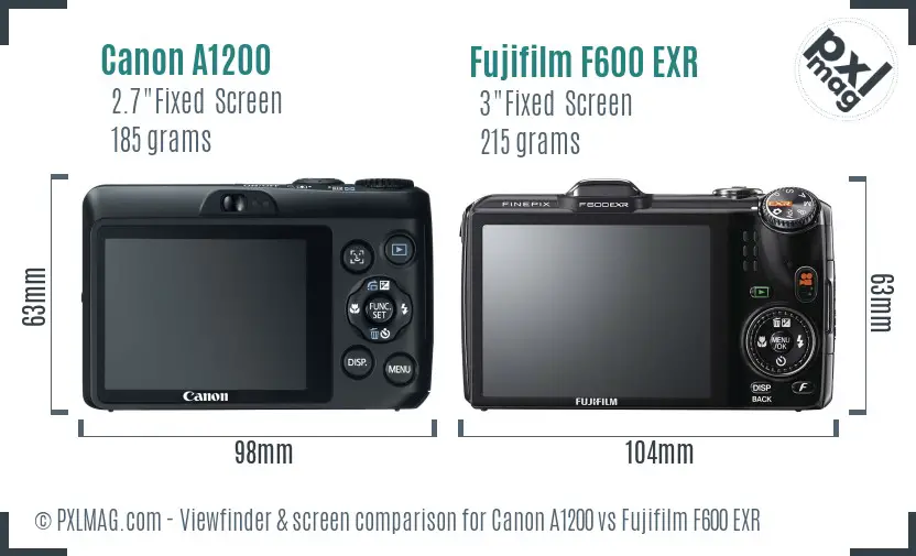 Canon A1200 vs Fujifilm F600 EXR Screen and Viewfinder comparison