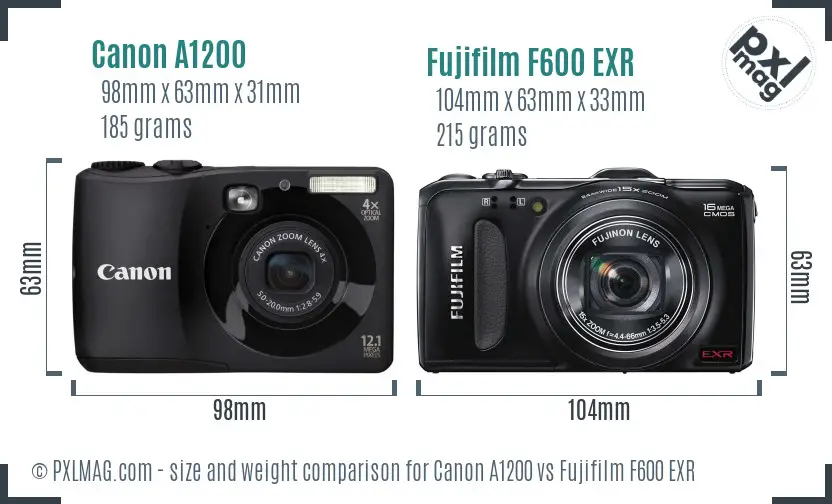 Canon A1200 vs Fujifilm F600 EXR size comparison