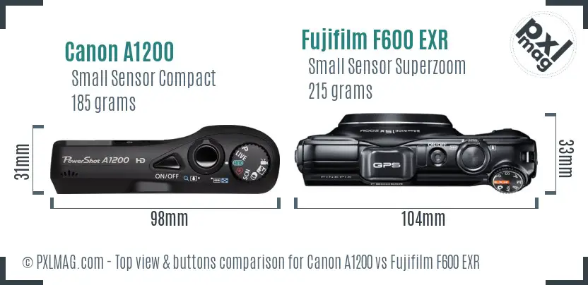 Canon A1200 vs Fujifilm F600 EXR top view buttons comparison