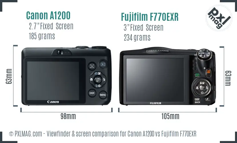 Canon A1200 vs Fujifilm F770EXR Screen and Viewfinder comparison