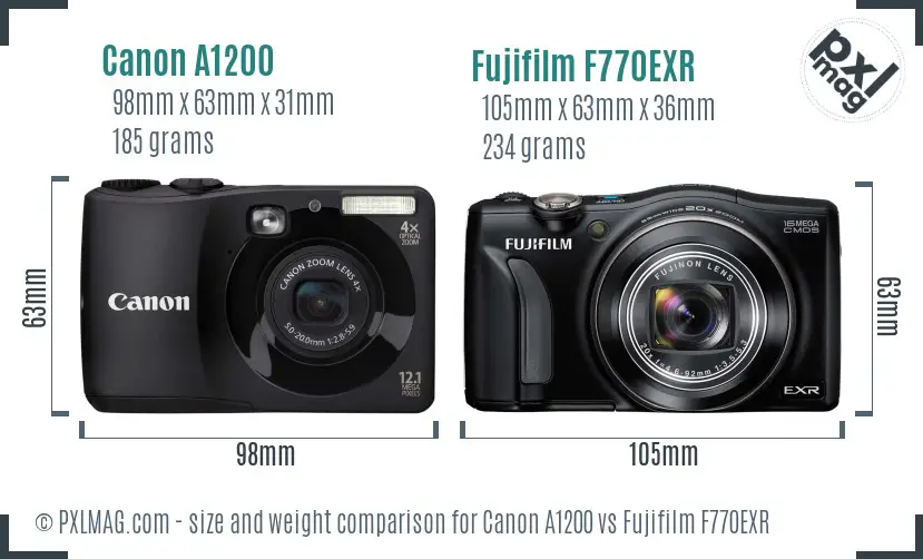 Canon A1200 vs Fujifilm F770EXR size comparison