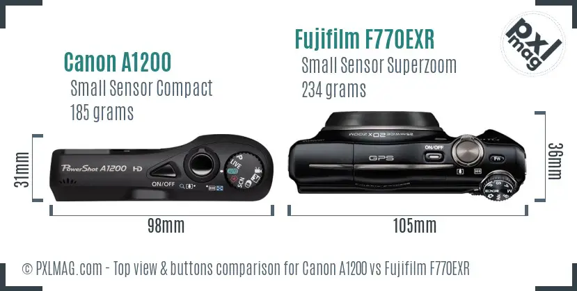 Canon A1200 vs Fujifilm F770EXR top view buttons comparison
