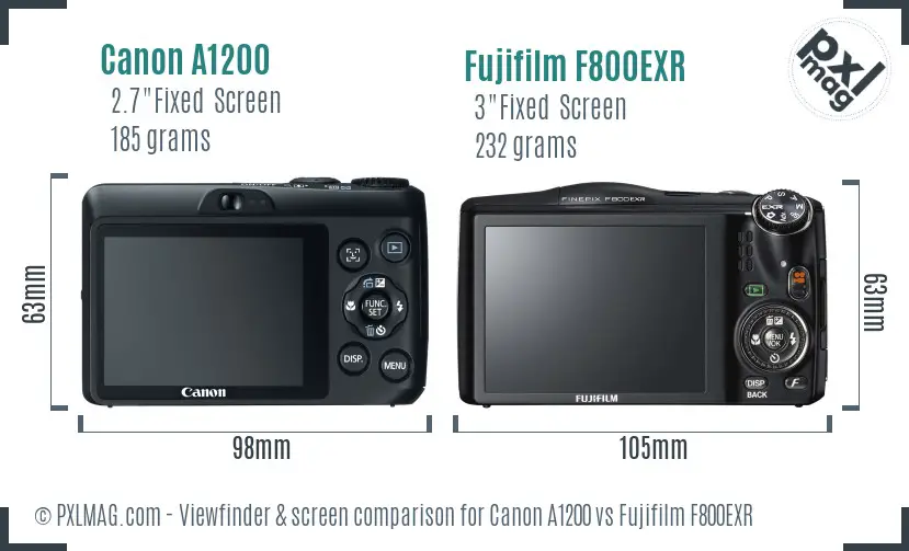 Canon A1200 vs Fujifilm F800EXR Screen and Viewfinder comparison