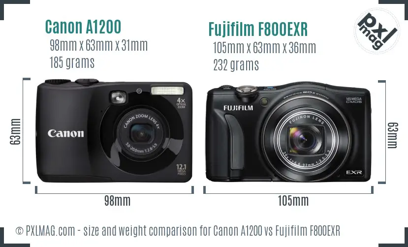 Canon A1200 vs Fujifilm F800EXR size comparison