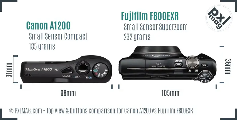 Canon A1200 vs Fujifilm F800EXR top view buttons comparison