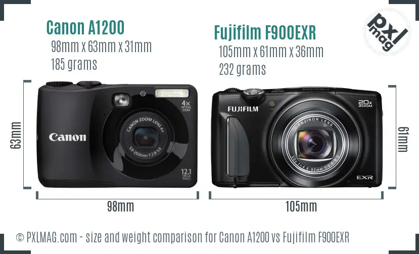 Canon A1200 vs Fujifilm F900EXR size comparison