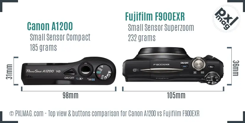 Canon A1200 vs Fujifilm F900EXR top view buttons comparison