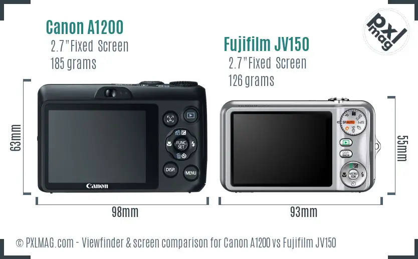 Canon A1200 vs Fujifilm JV150 Screen and Viewfinder comparison