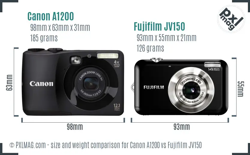 Canon A1200 vs Fujifilm JV150 size comparison