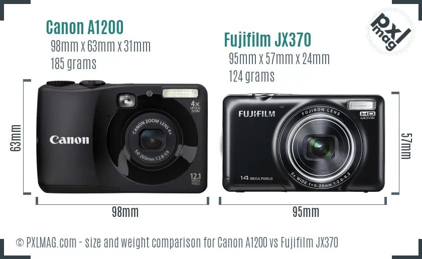 Canon A1200 vs Fujifilm JX370 size comparison
