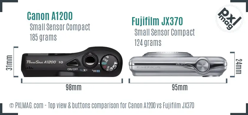 Canon A1200 vs Fujifilm JX370 top view buttons comparison