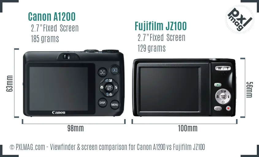 Canon A1200 vs Fujifilm JZ100 Screen and Viewfinder comparison